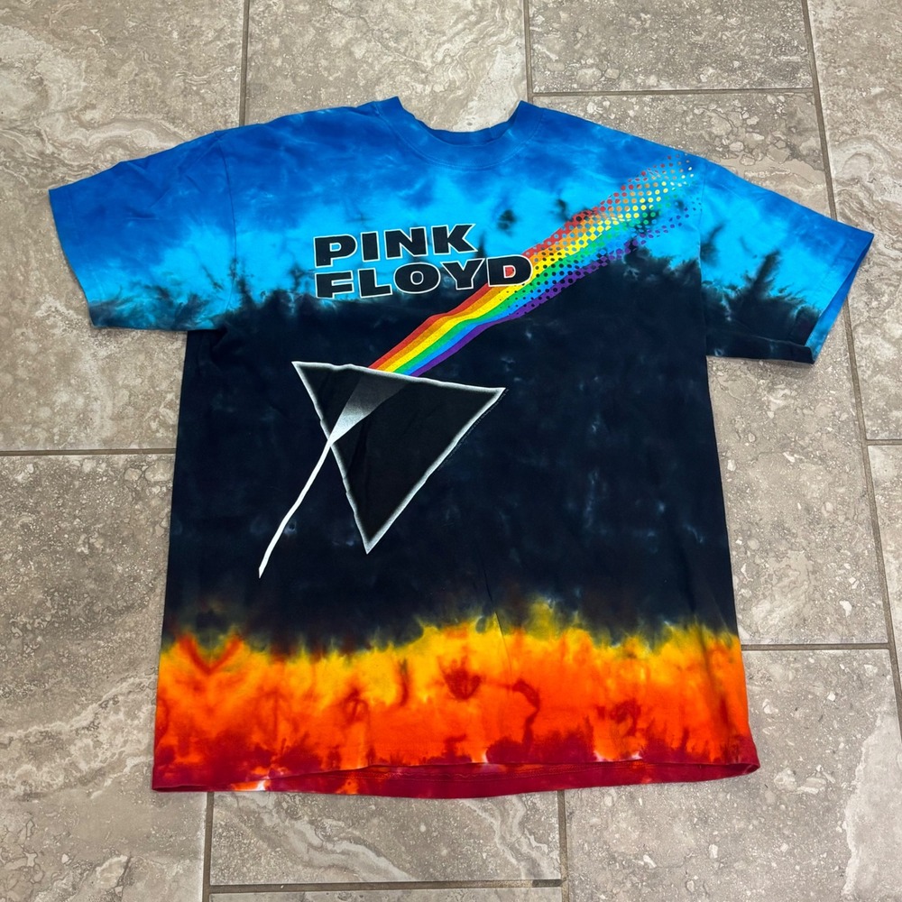 Pink Floyd Dark Side of the Moon Tie Dye Graphic T-Shirt Mens L‎ Rock Band Tee